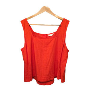 LC Lauren Conrad Tank Top Womens Size 3X Red Linen Blend Hi-Lo Hem Beach Summer